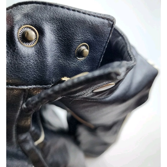 Arizona Jean Co Men's L Faux Leather Moto Jacket Black Striped Sleeve Zip Pocket - Picture 8 of 11